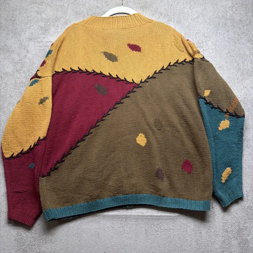 Vintage Abstract Nature Sweater Colorblock Art Knit Made in Hong‎ Kong Large - Picture 8 of 9